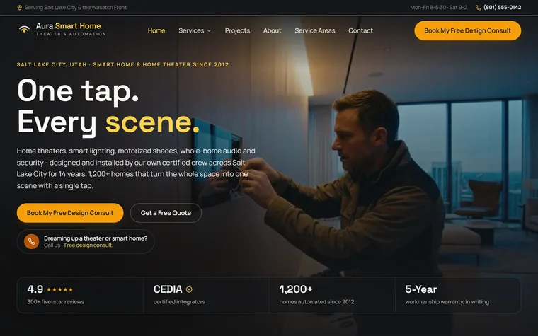 Smart Home & Home Theater website example - Aura Smart Home home page