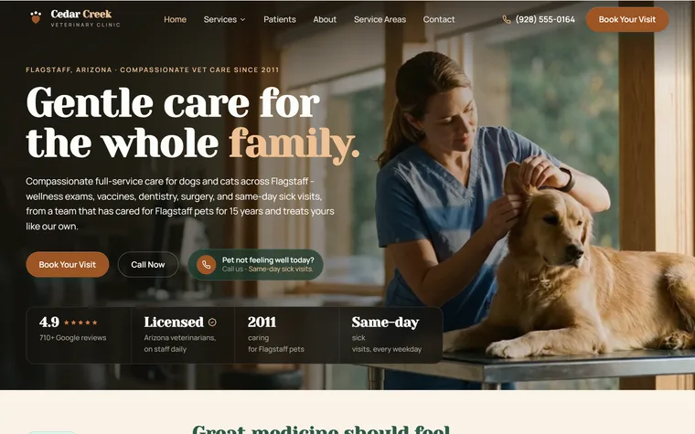 Veterinary Clinic website example - Cedar Creek Veterinary Clinic home page