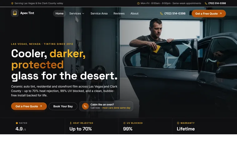 Window Tinting website example - Apex Window Tint home page